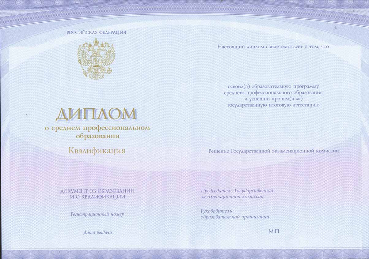 Диплом техникума Спецбланк 2014-2021 годов в Пскове